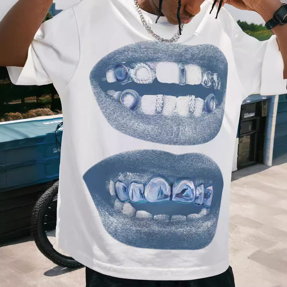 Hoogwaardig retro Blue Lips Grills T-shirt