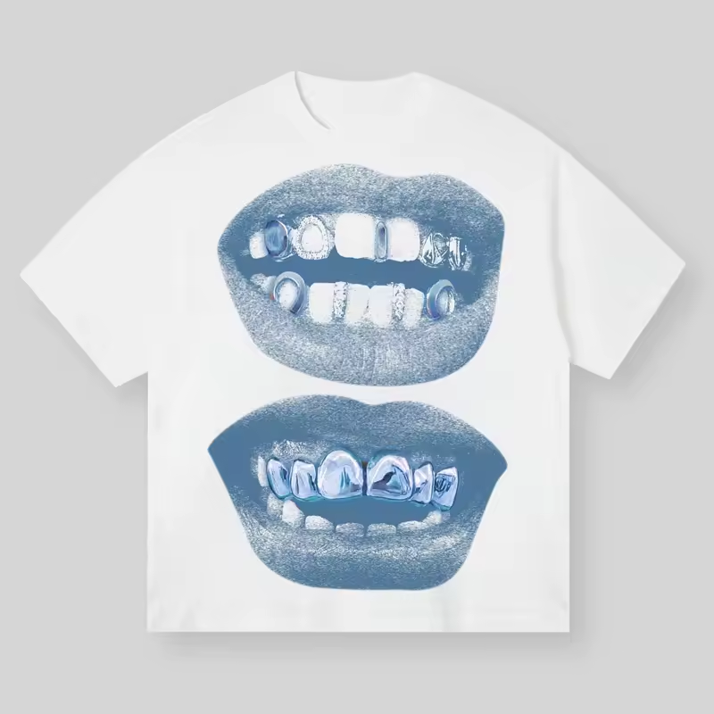 Hoogwaardig retro Blue Lips Grills T-shirt