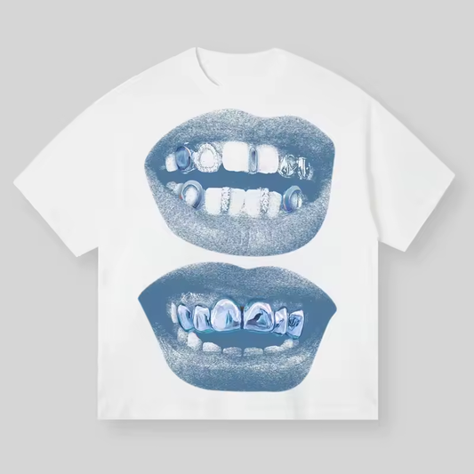 Hoogwaardig retro Blue Lips Grills T-shirt